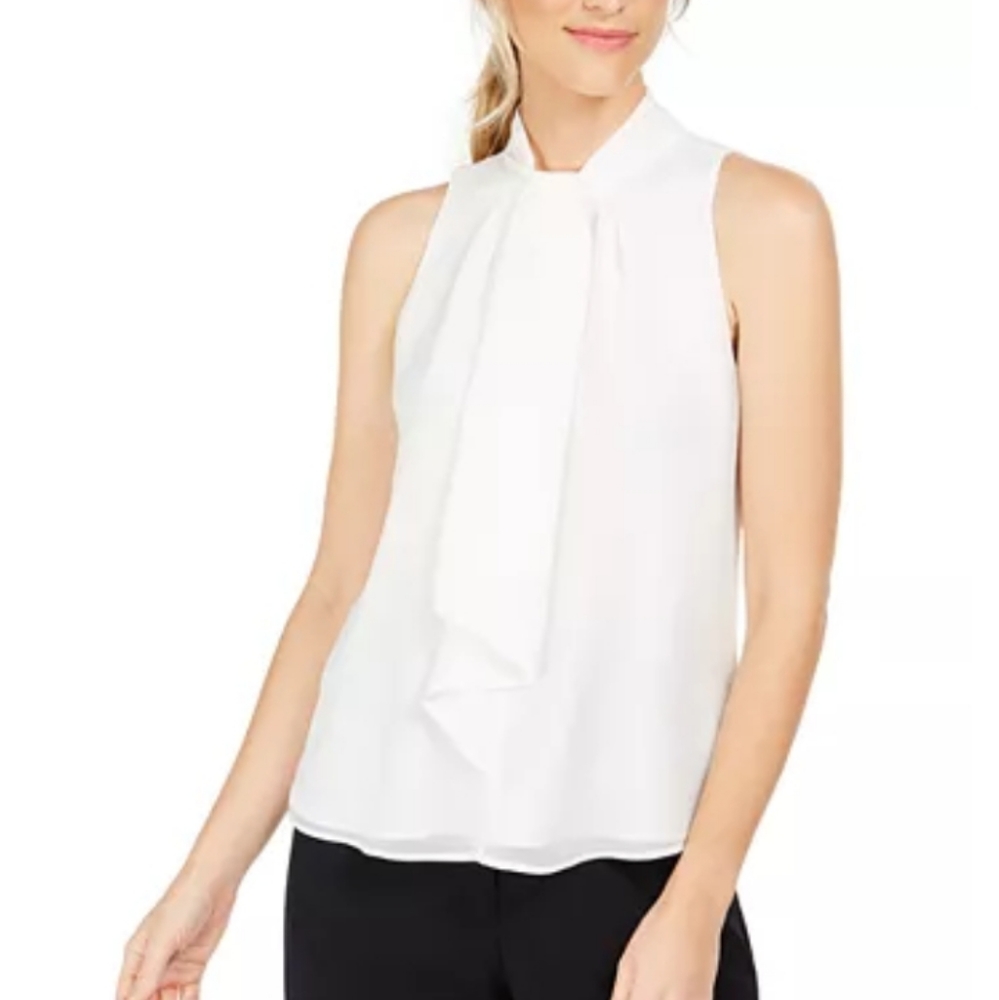 Calvin Klein Women sleeveless tie neck top